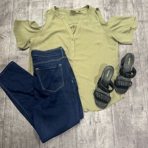 New York & Co. SoHo Jeans Cold Shoulder Green Blouse